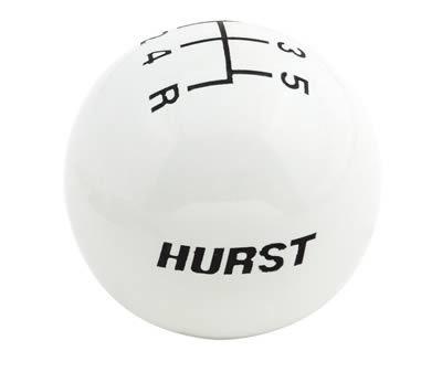 Hurst 5 speed logo imprinted shift knob white 3/8"-16 for chrome stick shifters