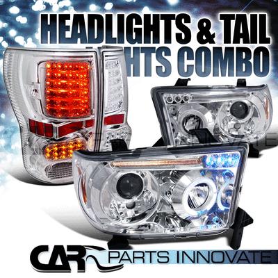 2007-2012 toyota tundra chrome halo led projector headlights+led tail lamp