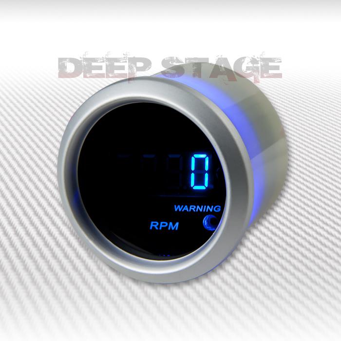 2"/52mm digital blue led 10k rpm tacho tachometer gauge meter silver+warning