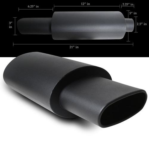 5.5" wide outlet square euro type oval muffler with titanium tip matte black