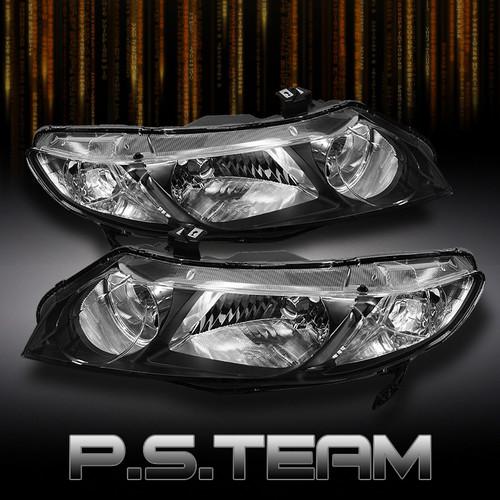 06-11 honda civic 4dr sedan jdm black clear crystal headlights lamps left+right