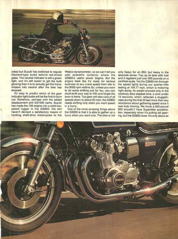 1979 suzuki gs850 motorcycle road test with dyno specs 7 pages gs 850