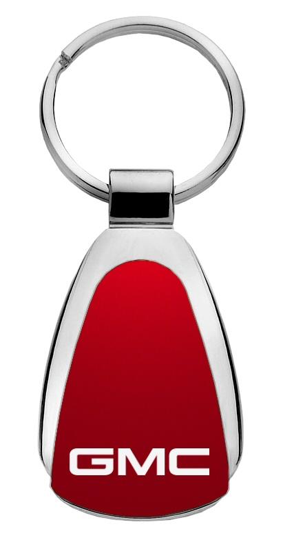 Gmc red tear drop metal keychain car key ring tag key fob logo lanyard