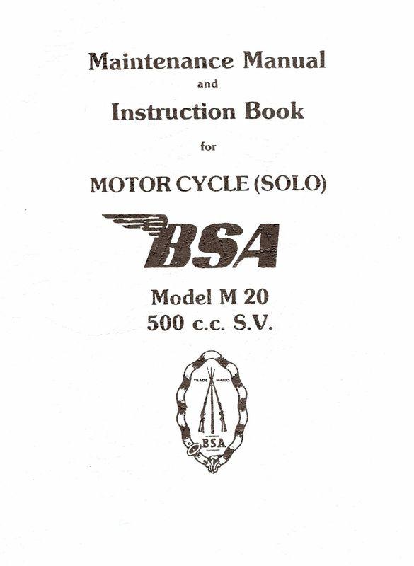 B.s.a. motor cycle 500 c.c. s.v. maintenance manual