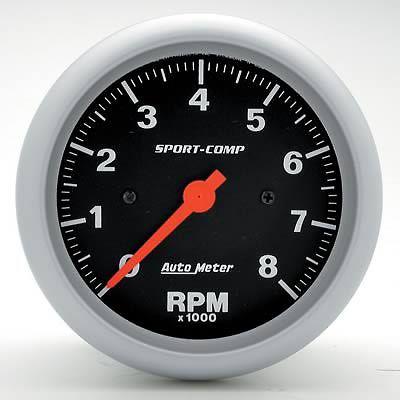 Autometer sport-comp series tachometer 0-8,000 3 3/8" dia in-dash black face