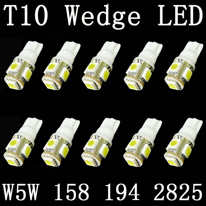 10pcs xenon white t10 wedge 5-smd 5050 led light bulbs 192 168 194 w5w 2825 158