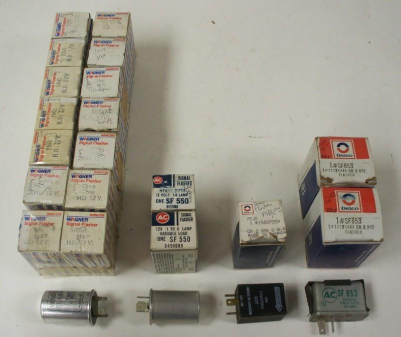 Ao lotof 19 turnsignal flashers; 14 wagner 550 hd 12v, 3 ac gm sf550, sf853, etc