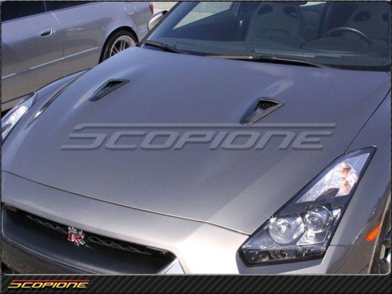 Scopione nissan 09-14 gt-r gtr r35 blk glossy carbon fiber hood air scoop vents