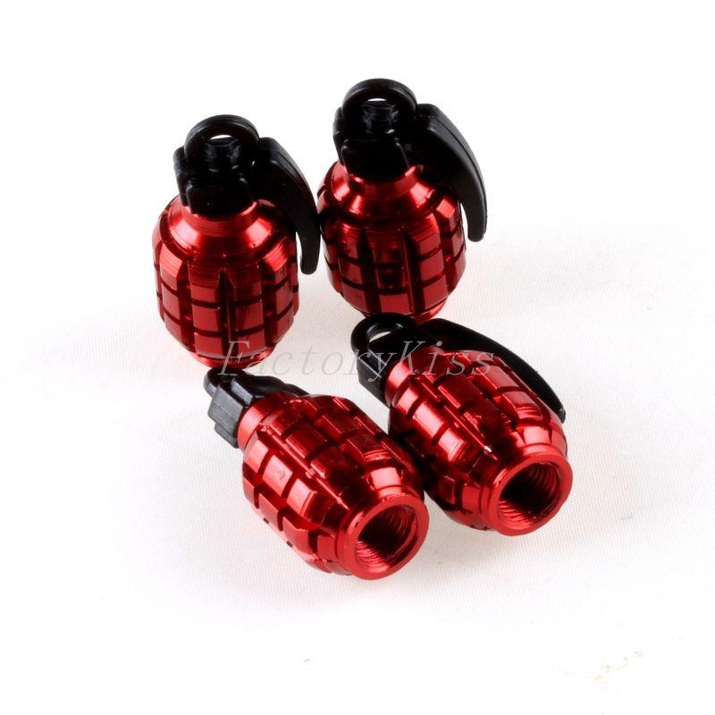 Gsl 4 x grenade design metal bike car motorcycle tyre air valve dust caps red