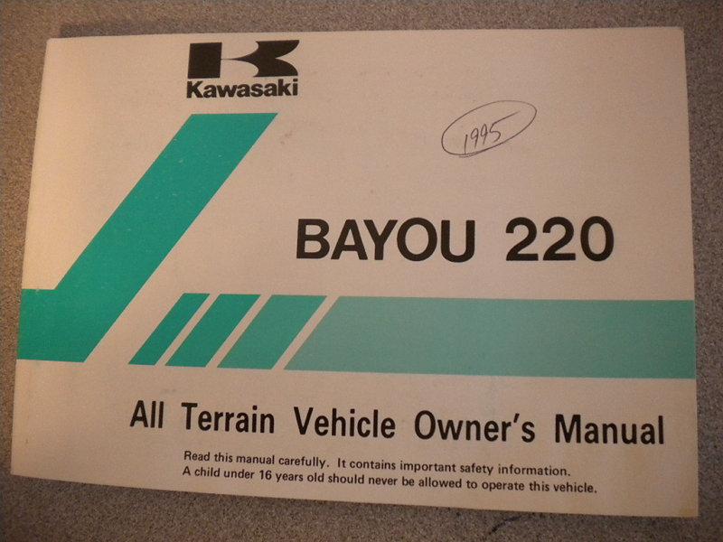 Kawasaki owners manual 1995 bayou klf220-a8 atv 123 pages 99920-1698-01