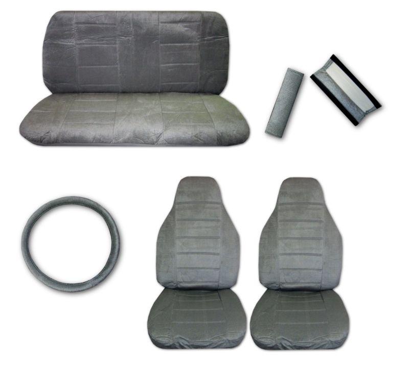 Silver grey quilted velour regal high back 7pc car truck seat covers #3