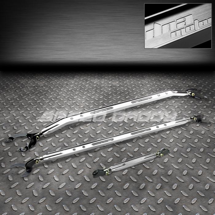 40mm aluminum front tower+rear upper+lower tie strut bar 01-05 civic/rsx silver