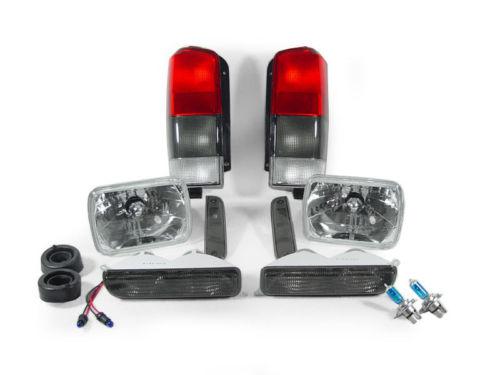 97-01 jeep cherokee xj chrome clear headlights + smoke tail lights + corner lamp