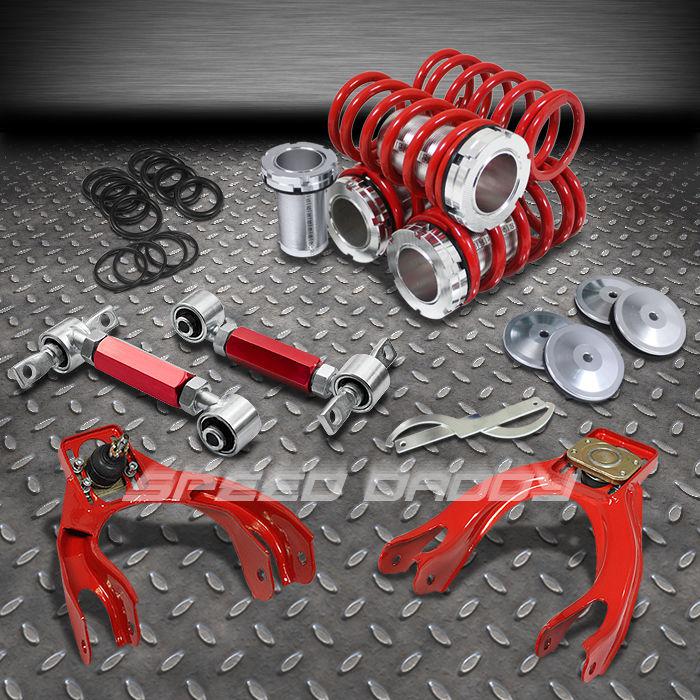 0-3"coilover springs+4pc front+rear camber arm/kit 92-95 civic ek/integra dc red