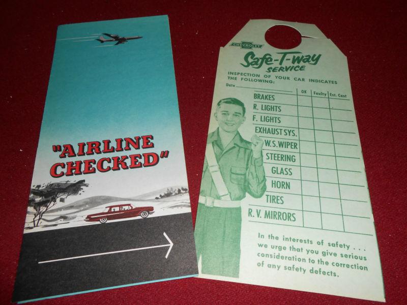 1940's to 1960's, vintage chevrolet service department folder brochure & hanger