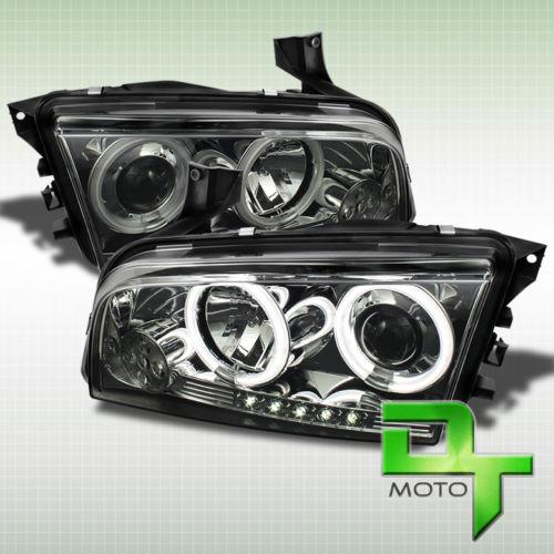 Smoked 06-10 dodge charger ccfl halo projector led headlights lights left+right