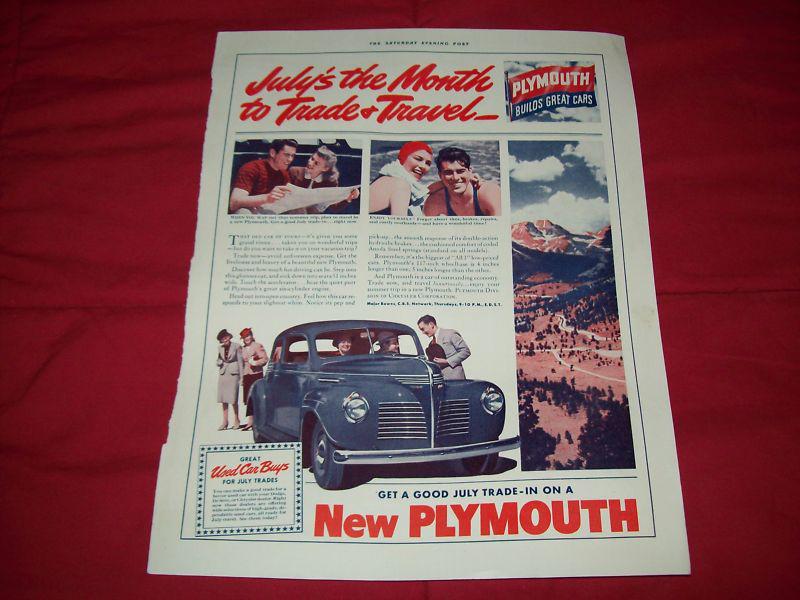 1940 plymouth "trade and travel" car ad