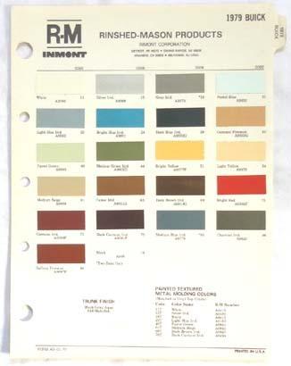 1979 buick  r-m  color paint chip chart all models original 