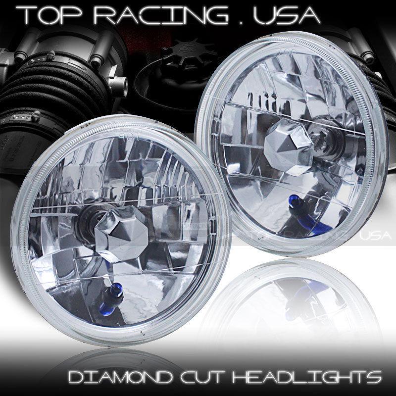 Universal pair of 7" crystal chrome round diamond cut headlights