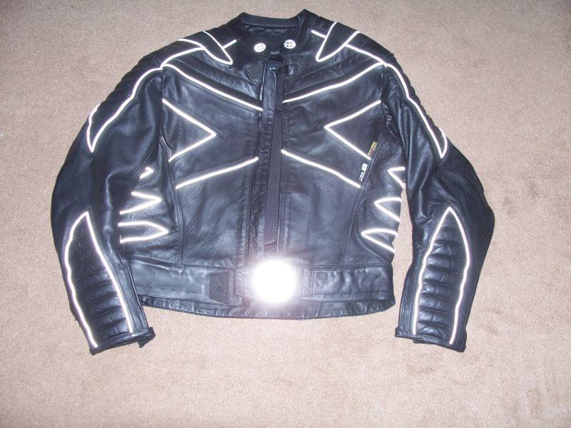 Mens authentic top gear leather black padded motorcycle racing jacket size 50