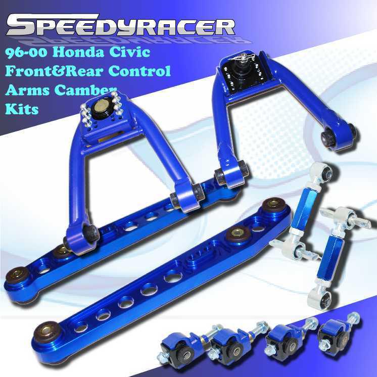 96-00 honda civic rear lower control arm front upper & rear camber kit blue