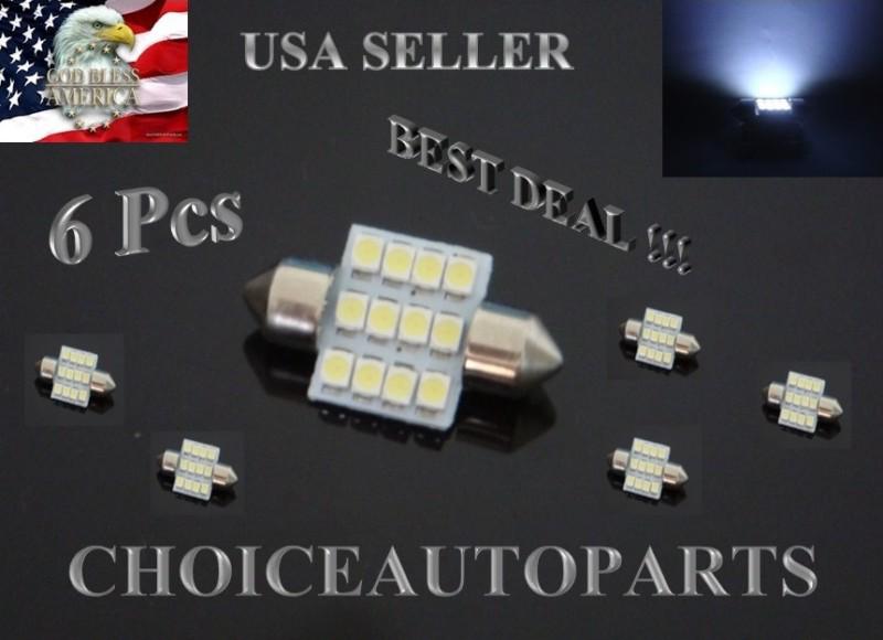 6x 31mm  festoon 1210 12smd white led de3022 bulbs for dome, map light 6428 6430