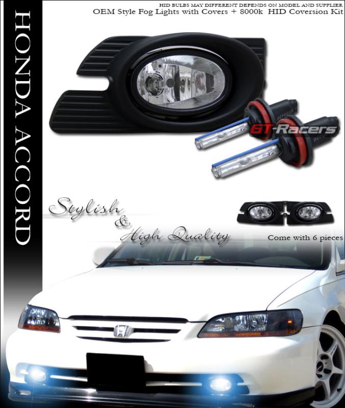 8k hid xenon w/ sport clear front bumper fog light+switch 01-02 accord 4dr/sedan