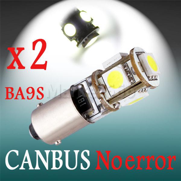 2x ba9s 5 smd pure white canbus obc no error interior t4w led car light bulb