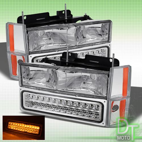 88-93 silverado suburban sierra 92-93 blazer yukon headlights+corner+led bumper