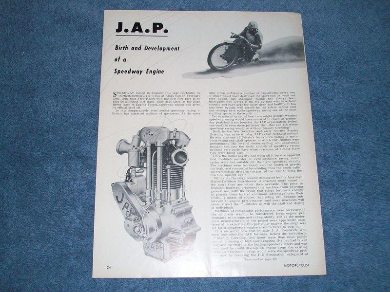 Vintage 1958 jap motorcycle speedway engine history article 