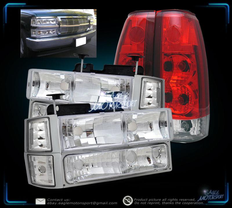 1994-1998 chevy c10/tahoe/suburban headlights/corner/bumper/red clear tail lamps