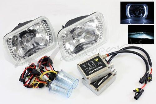 7x6 h6052/h6054 white led chrome headlights+8000k crystal blue hi/low hid combo