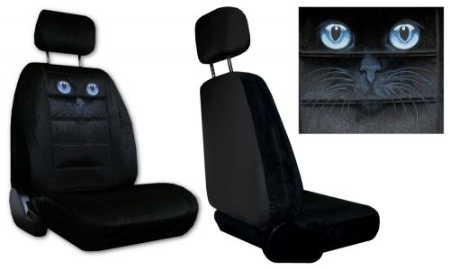 Cat face blue eyed feline 2 low back bucket car truck seat covers black pp 5a