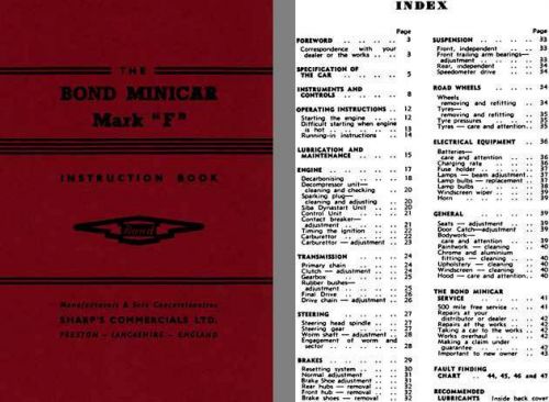 Bond 1959 - the bond minicar mark &#039;f&#039; instruction book