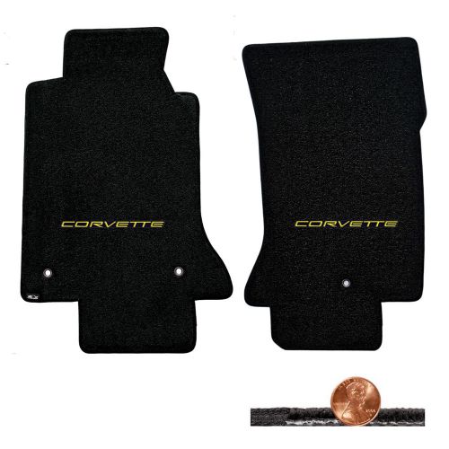 1997-2004 c5 corvette black 2pc classic loop floor mats - yellow corvette logos