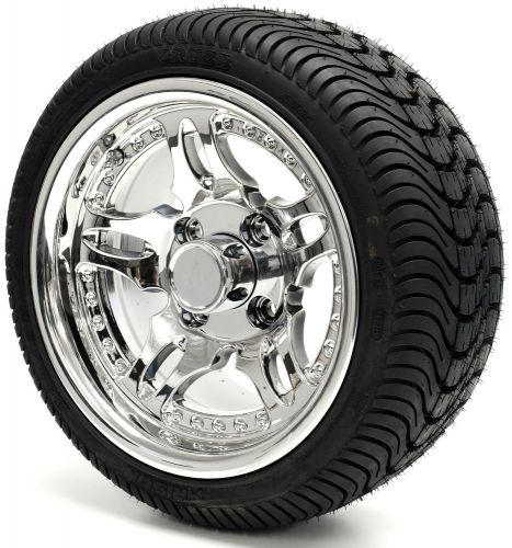 Golf cart 12&#034; chrome &#034;dagger&#034; wheels and 215/35-12 dot low profile tires