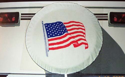 Flag spare tire cover camper motorhome rv 34&#034; diameter tire size 8r-19.5