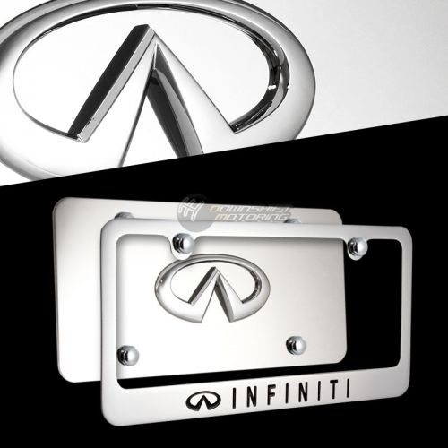 3d chrome infiniti stainless steel license plate frame w/ cap -2pcs front &amp; back