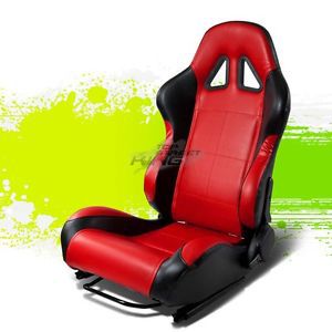 2 x red/black pvc leather jdm sports racing seats+adjustable slider driver side