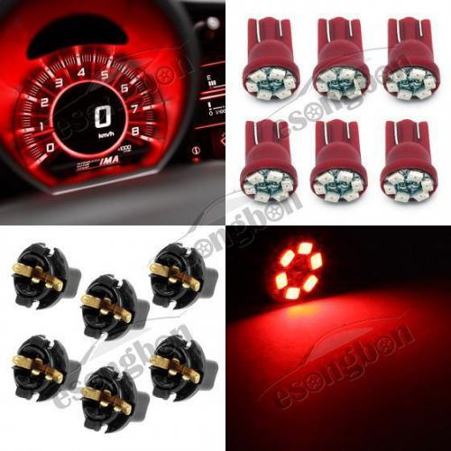 6xt10 red led 194 socket instrument panel cluster bulb dashboard plug t10 smd