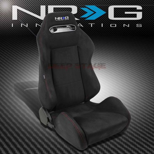 Nrg black suede reclinable sports style racing seats+mounting sliders right side