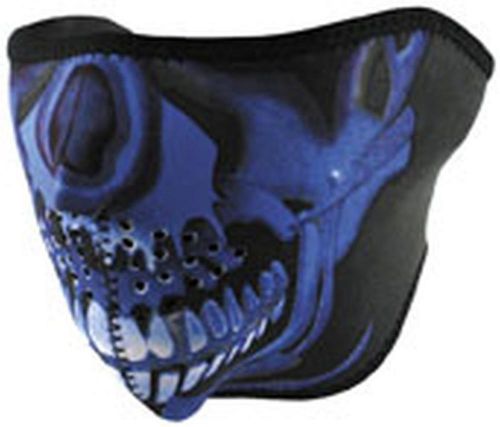 Zan cold weather water/wind resistant neoprene facemask, blue chrome skull, osfm