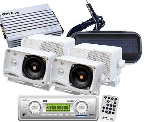 New marine boat mp3 player aux radio /cover + 4 white speakers 400w amp +antenna