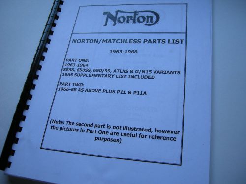 Motorcycle norton matchless 1963 1968 parts list reference plates catalog repro