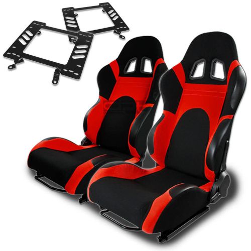 Type-6 racing seat black red woven+silder/rail+for 79-98 ford mustang3gmount x2