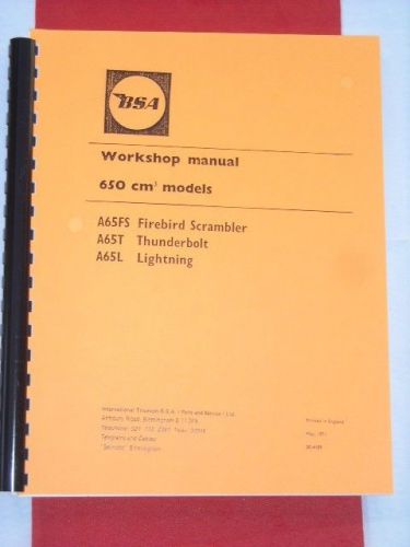 Shop manual fits bsa lightning thunderbolt firebird a65 1971 1972 1973 650 oif