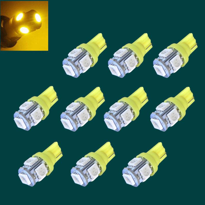 10x amber t10 5smd 5050 side marker bulbs light w5w car led wedge lamps yellow 