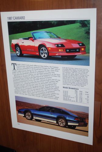 ★★1987 chevy camaro spec sheet 87 z28 z/28 iroc-z lt converitble 5.7 5.0 info★★