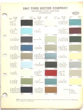 1967 ford dupont  color paint chip chart all models original mustang