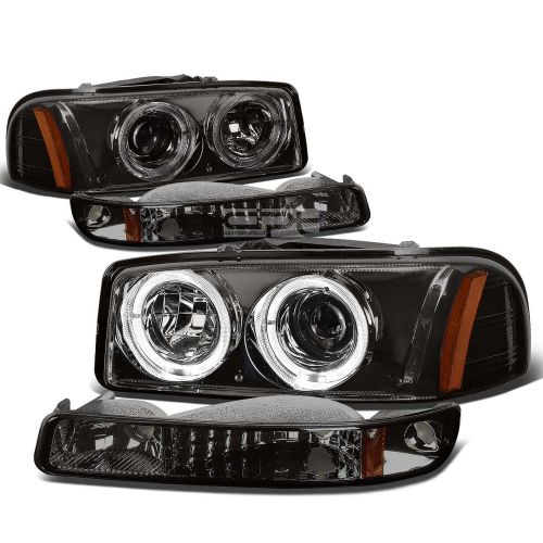 Smoke housing dual halo projector+amber side head+bumper light for 99-06 sierra